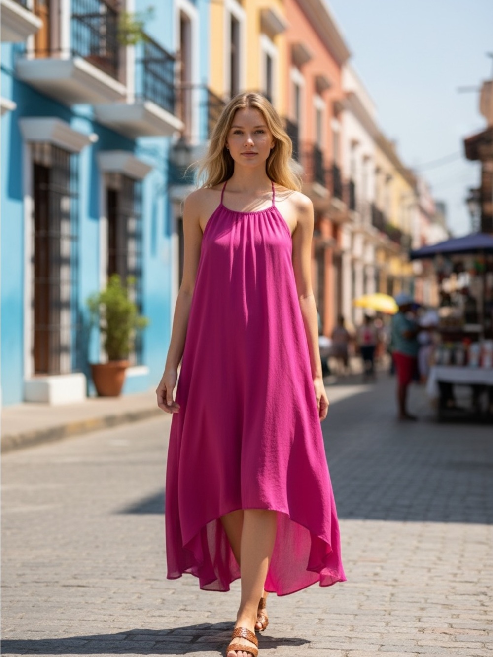 Bright Fuchsia Halter Dress with Lining